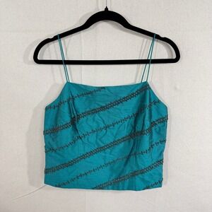 Ann Taylor Women Teal 100% Silk Beaded‎ Camisole Tank Top Size 8